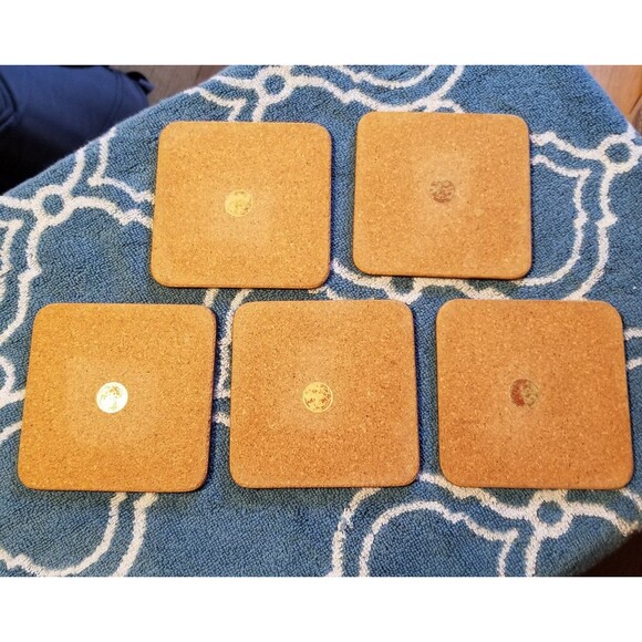 Vintage Pimpernel Cork Wood Coasters 4" Medieval motif set of 5 - Picture 8 of 10
